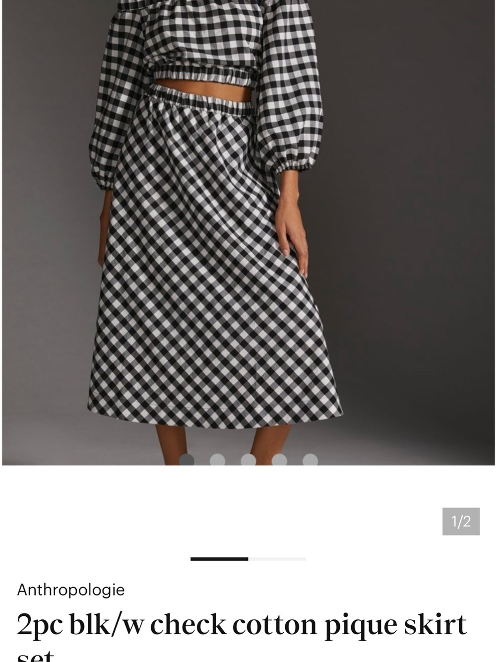 Anthropologie Black and White Gingham Midi Skirt